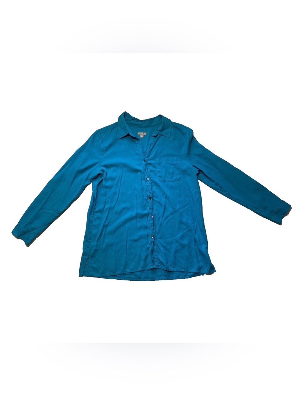 GOOD Size M Women's J Jill 100% Silk Long Sleeve Button Up Blue Blouse
